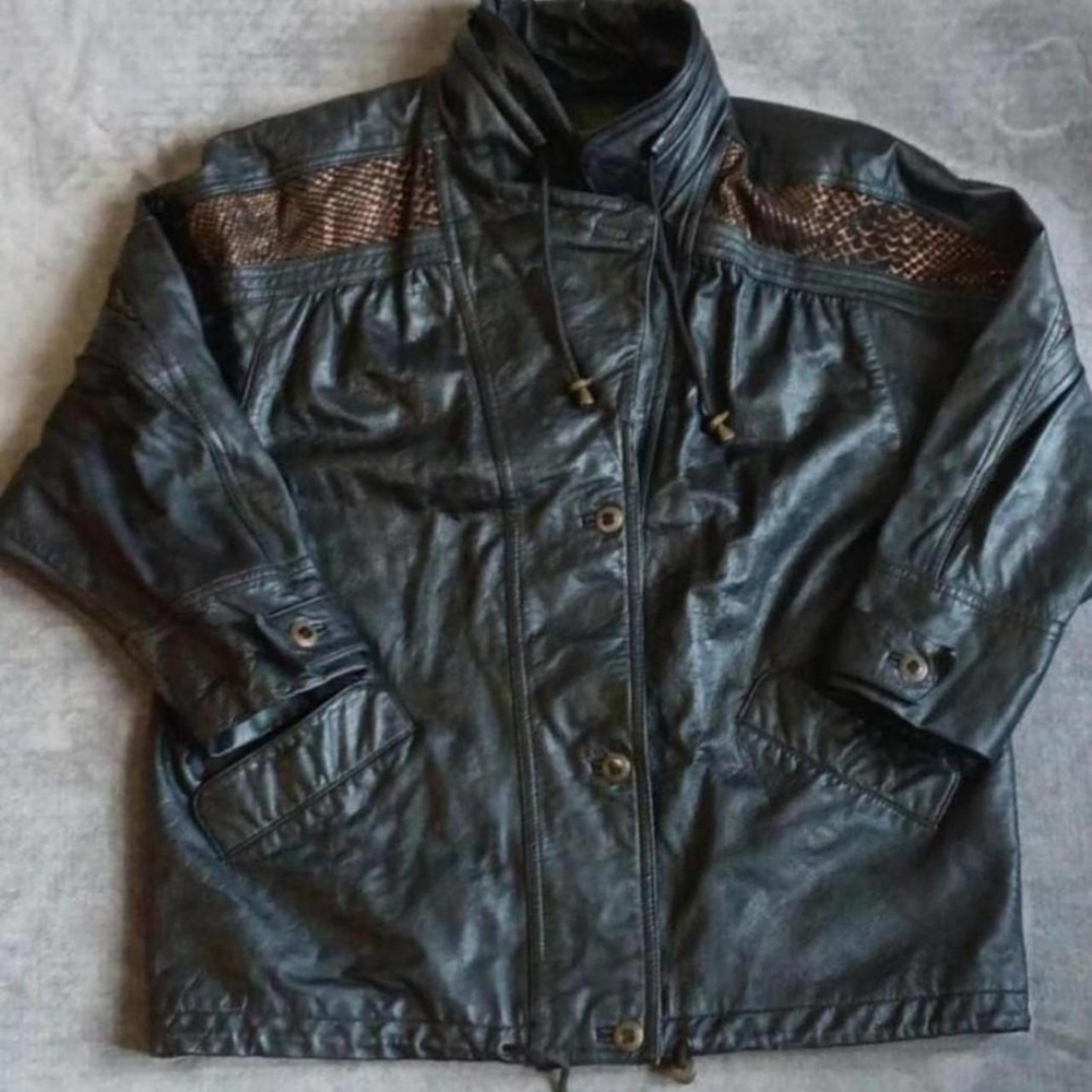 Vintage Avanti Black Leather Jacket, 90s 80s Bikecore Biker Coat Women's Large